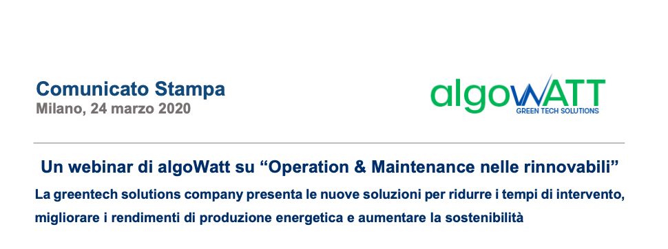 algoWatt: Operations & Maintenance nelle Rinnovabili